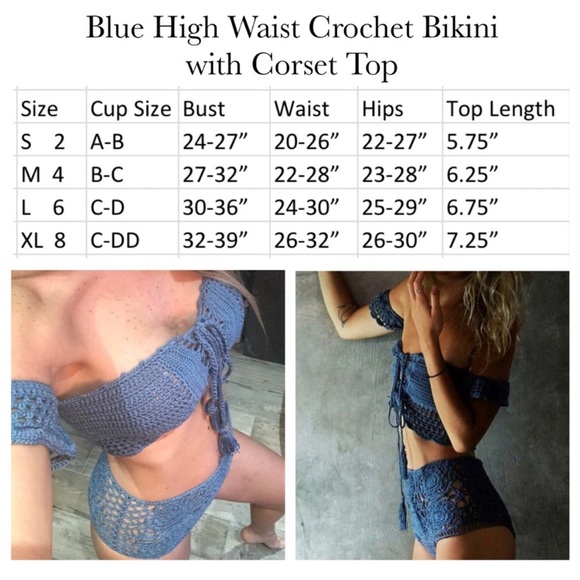 Sexy Blue High Waist Crochet Bikini w/ Corset Top - Picture 11 of 11